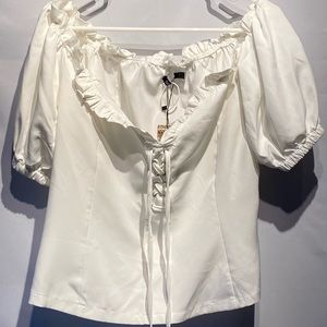 Boohoo white peasant top size 20